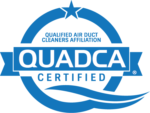 Circular logo that reads Quadca certified in white letters on blue background